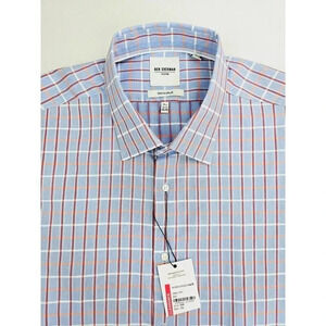 Ben Sherman Size 18.5 36-37 2XL Men Light Blue Check Tailored Slim Fit Shirt NWT